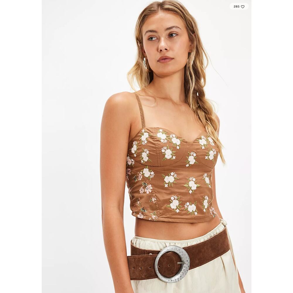 NWT Free People Wild Flowers Embroidered Bustier | Size L